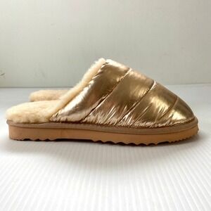 Alpine Design Lara Slippers Metallic Gold Wool Blend Fur Lining Womens 10 NEW